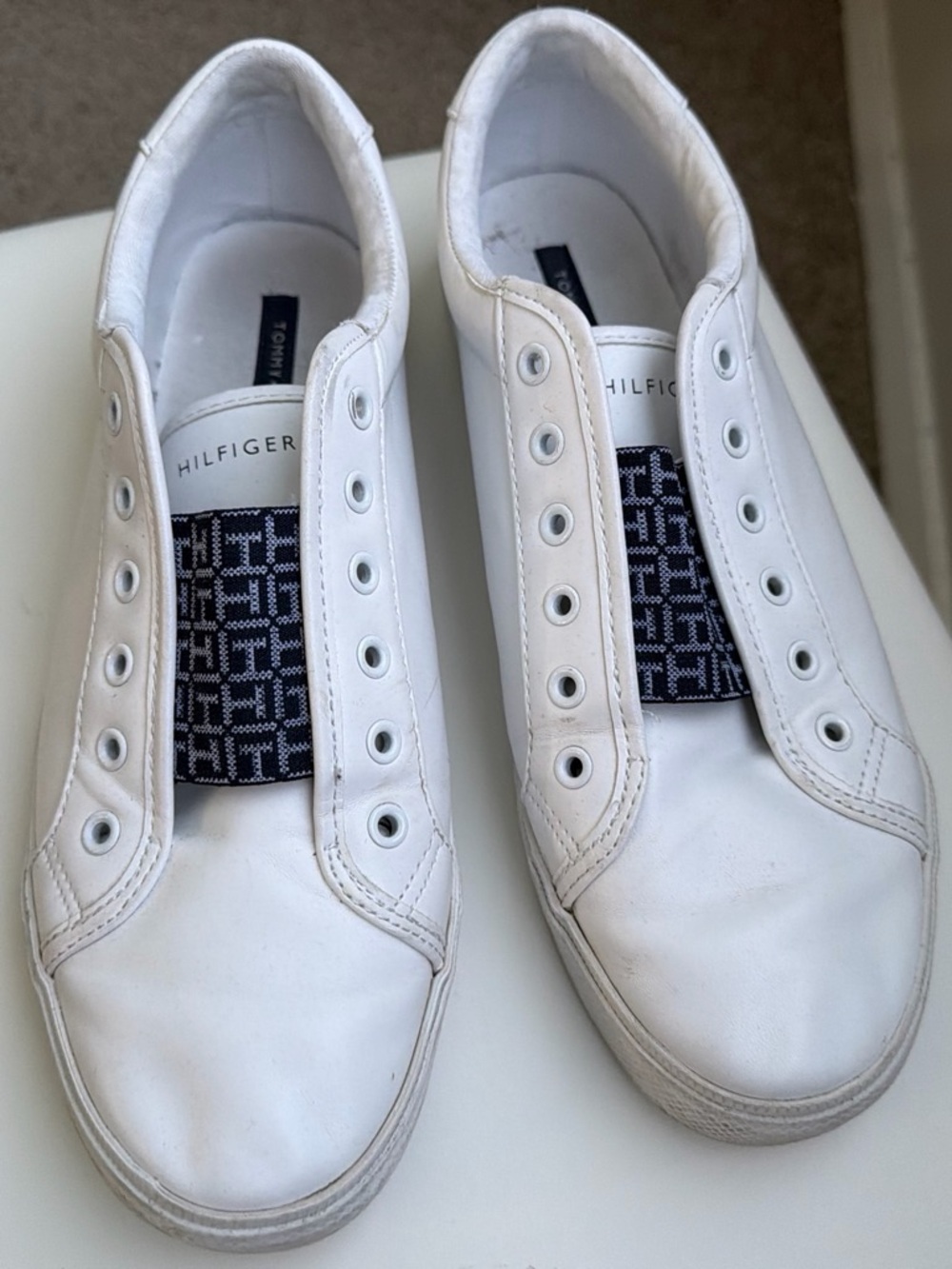 Tommy Hilfiger White Slip-On Leather Sneakers